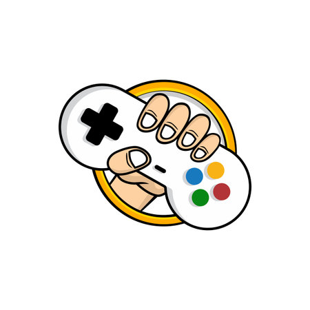 man holding game console joystick controller logo brand vectorのイラスト素材