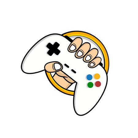 man holding game console joystick controller logo brand vectorのイラスト素材