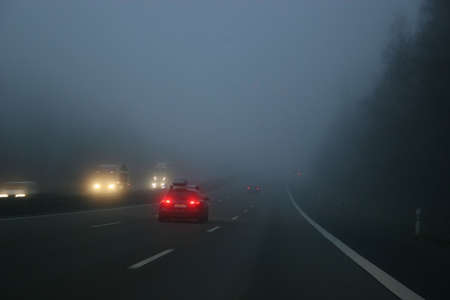 Fog on a german highway in winterの写真素材