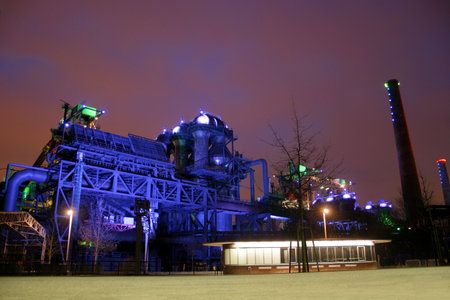Landschaftspark Nord  old illuminated industrial ruins in the German Ruhr area city Duisburgの写真素材