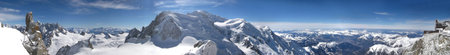 Panoramic picture of Mont Blanc, french Alps. With 4808 meters its the highest alpine peak, seen...