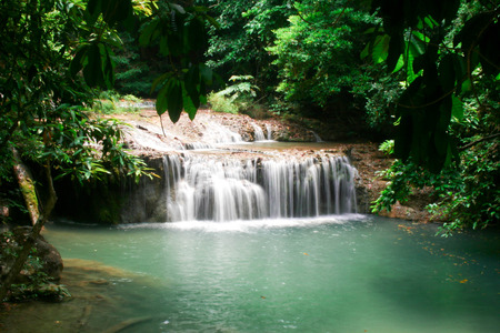 Erawan Waterfall, Kanchanaburi, Thailandの写真素材