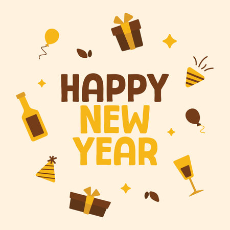 Happy New Year social media greeting posts illustration featuring holiday elements.のイラスト素材