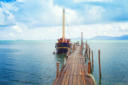 Samui view - boat and wooden bridge in the seaの写真素材