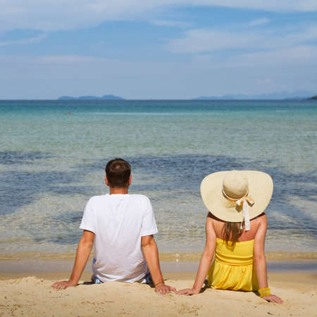 couple on the beach, man and womanの写真素材