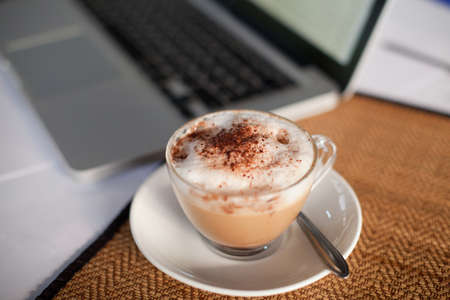 business morning, coffee and internetの写真素材