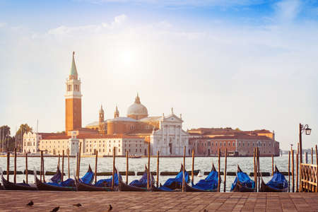 gondolas in Venice in the morning, Italyの写真素材