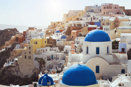 sunset on the Santorini island in Greeceの写真素材
