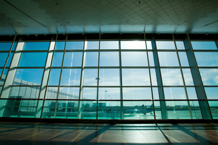 glass wall in the airport, abstract business interiorのeditorial素材