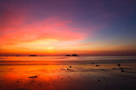 beautiful sunset on the beachの写真素材