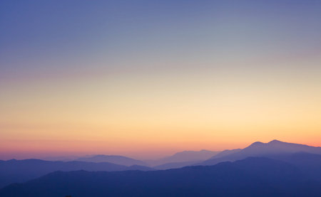 beautiful panorama of Himalayan mountains at sunset, Pokhara, Nepal