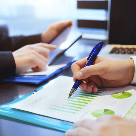 sustainable development, business man analyzes infographic