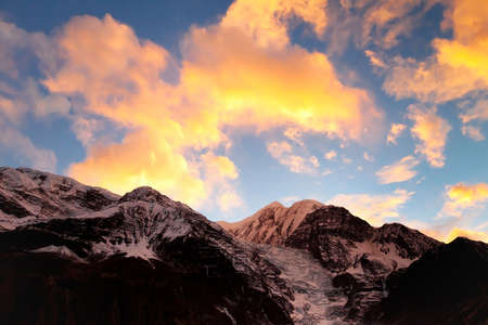 Himalaya mountains at sunsetの写真素材