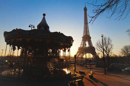 carousel near Eiffel tower in Paris, Franceの写真素材