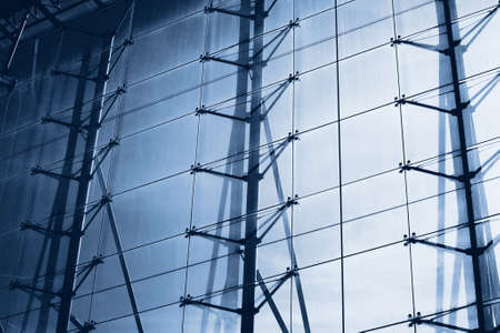 blue urban business interior, glass wall in the airportの写真素材
