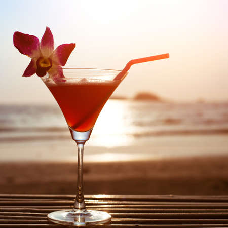 beautiful cocktail on the beachの写真素材