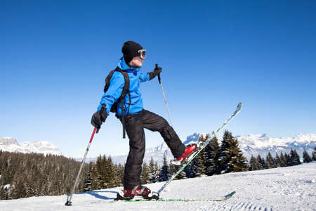 having fun on skies in winterの写真素材