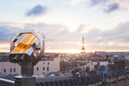 panoramic view over Paris with binocularsの写真素材