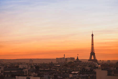 beautiful skyline of Paris, sunset panoramic view of Eiffel Towerの写真素材