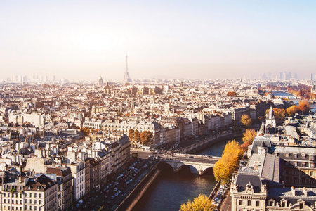 Paris panoramic view, beautiful aerial cityscape with Eiffel Tower on backgroundの写真素材