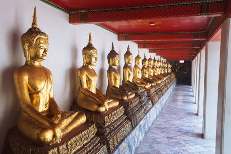 Buddha statues in Wat Pho buddhist monastery in Thailand, Bangkok