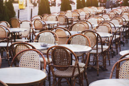 tables and chairs of street cafeの写真素材