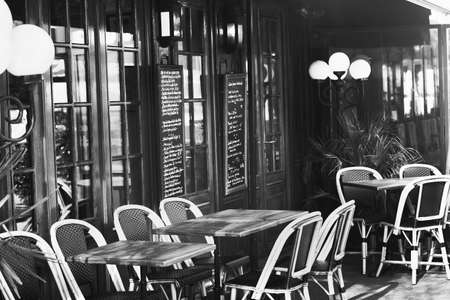 vintage european restaurant, black and whiteの写真素材
