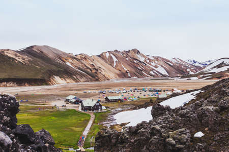 Landmannalaugar, Iceland, camping in mountainsの写真素材