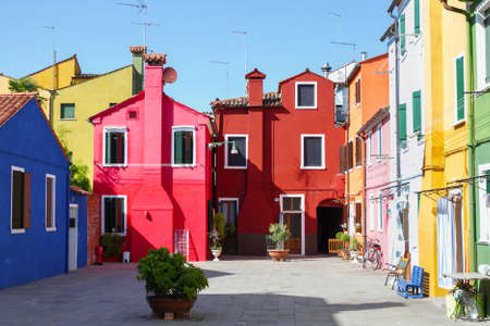 colorful buildings in Venice, Burano island landmark, Italy, travel to Europeの写真素材