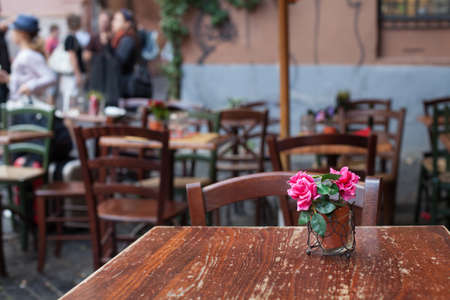 table in cafe in Italyの写真素材
