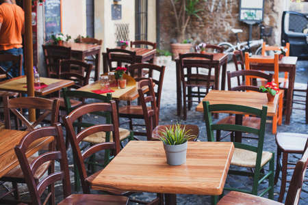 table in street cafe in Italyの写真素材