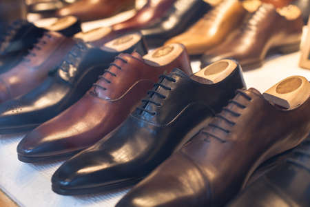luxury leather male shoes in the shopの写真素材
