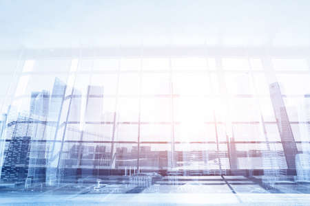 Modern business background, glass wall in the office or airport, abstract interiorの写真素材