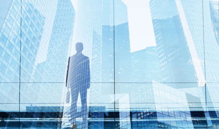 businessman double exposure, career opportunity or business success conceptの写真素材