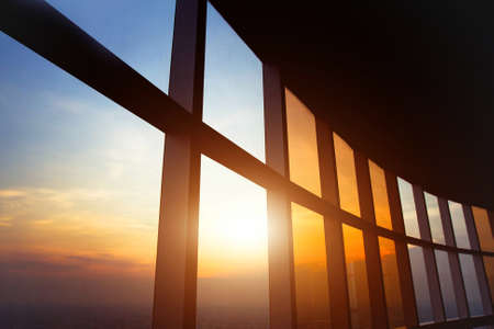 panoramic window in the office, abstract business interior backgroundの写真素材