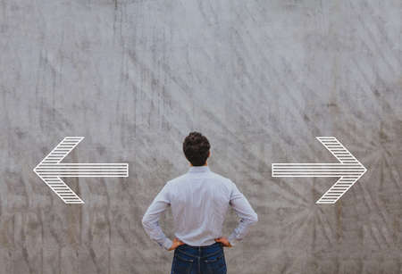 right or left, choosing direction conceptの写真素材