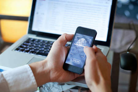 fingerprint login access on smartphone, data securityの写真素材