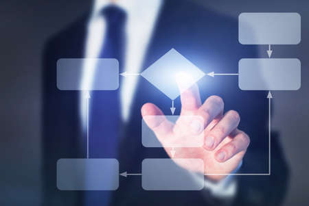 work process business concept, flow chart algorithm on touch screenの写真素材
