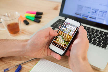 food delivery to home, online mobile application, order on internetの写真素材