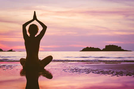 beautiful yoga background, meditation on the beachの写真素材
