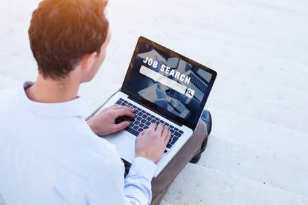 job search concept, find your career in a company, employment, businessman looking for work onlineの写真素材