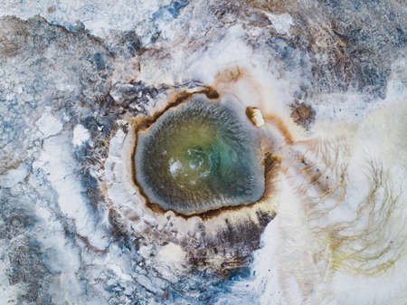 geysir geothermal hot spring in Iceland, volcanic nature landscape top view, Hveravellirの写真素材