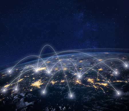 network connection technology, global business communication, planet image from NASAの写真素材