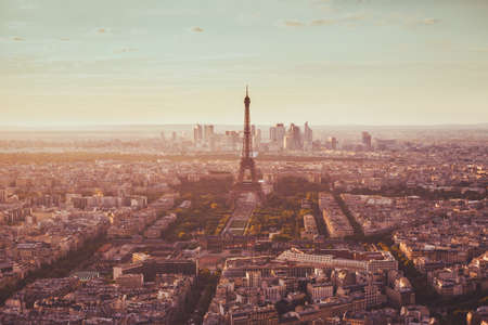 Paris aerial view with Eiffel Tower, famous landmark in Europe, romantic travel destinationの写真素材