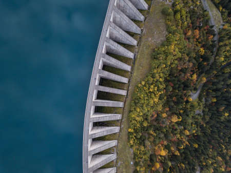 water dam view from above, renewable energy, aerial landscapeの写真素材