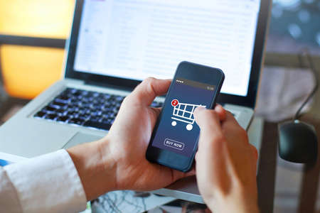 shopping online, buy in online shop by mobile smart phone appの写真素材
