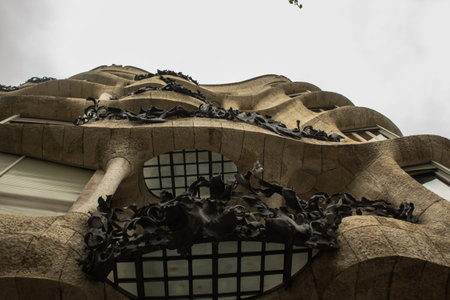 BARCELONA, SPAIN - APRIL 27, 2017: futuristic building by architect Antoni Gaudi casa mila with...