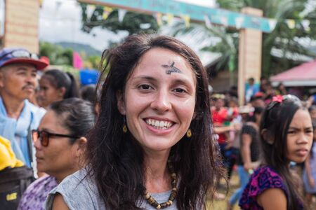 EL NIDO, PALAWAN PHILIPPINES - JANUARY 21, 2018 : Annual january festival fiesta in El Nido with people from every village wearing hand made costumes and dancingのeditorial素材