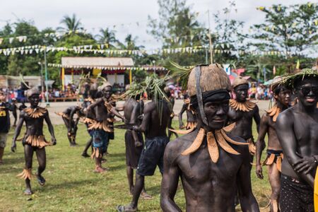 EL NIDO, PALAWAN PHILIPPINES - JANUARY 21, 2018 : Annual january festival fiesta in El Nido with people from every village wearing hand made costumes and dancingのeditorial素材