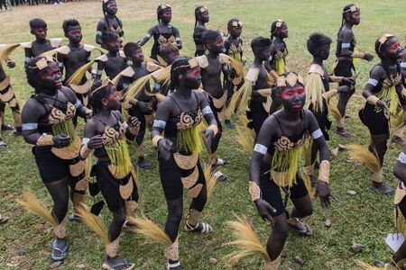 EL NIDO, PALAWAN PHILIPPINES - JANUARY 21, 2018 : Annual january festival fiesta in El Nido with people from every village wearing hand made costumes and dancingのeditorial素材